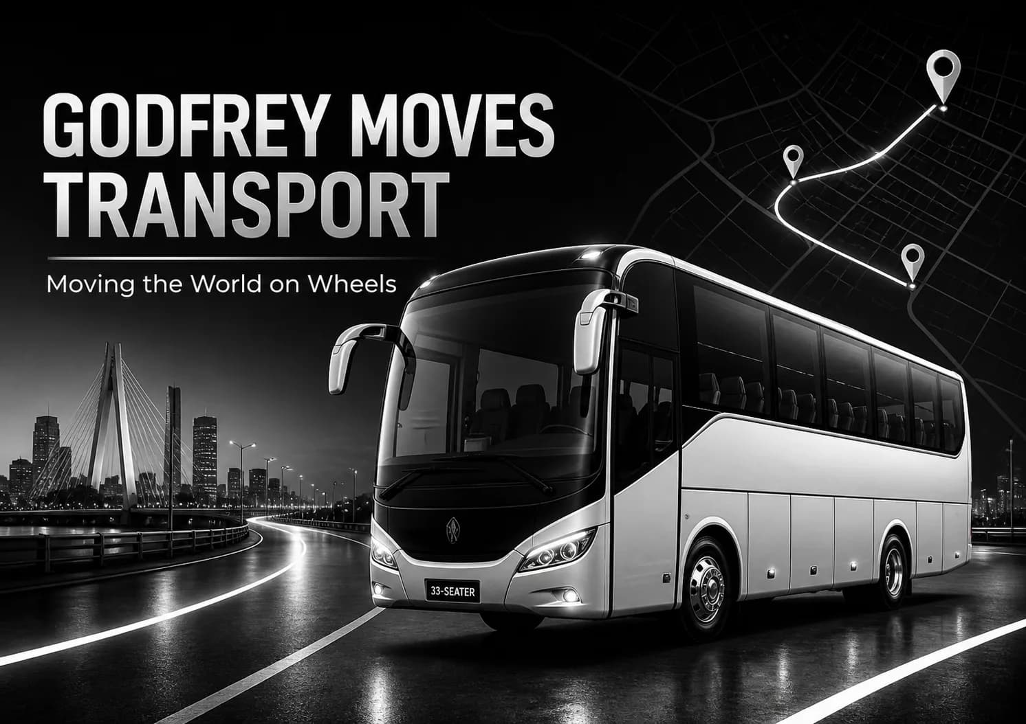 Monochrome Godfrey Moves Transport bus and route map